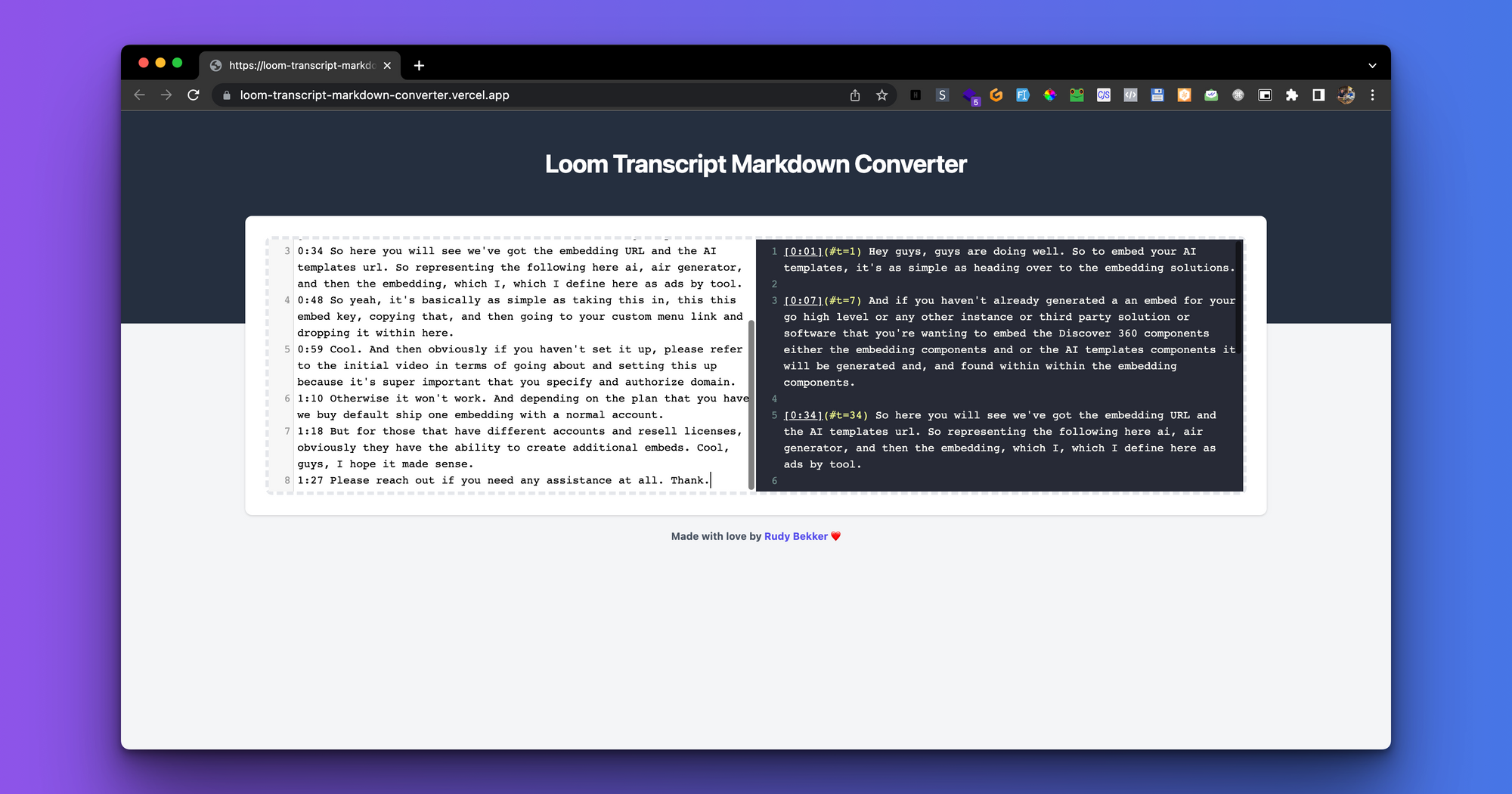 Free Loom Transcript Markdown Converter App ❤️