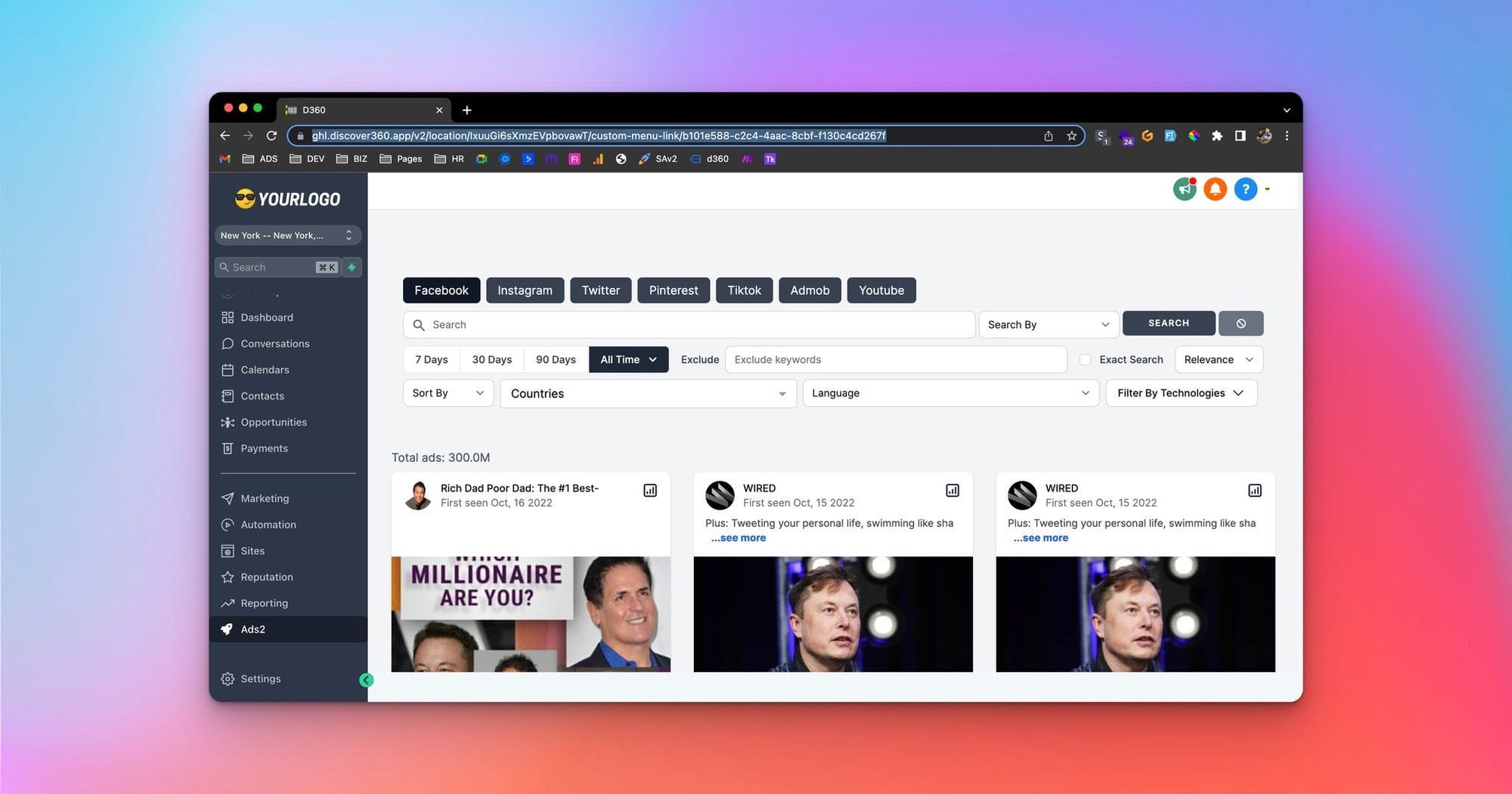 Instantly embed over 1 Billion ads across 6+ advertising inside your GoHighLevel ππ